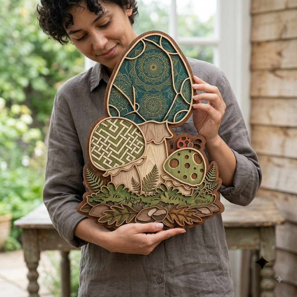 Mushroom And Redladybug Wooden Sign, Whimsical Nursery Decor