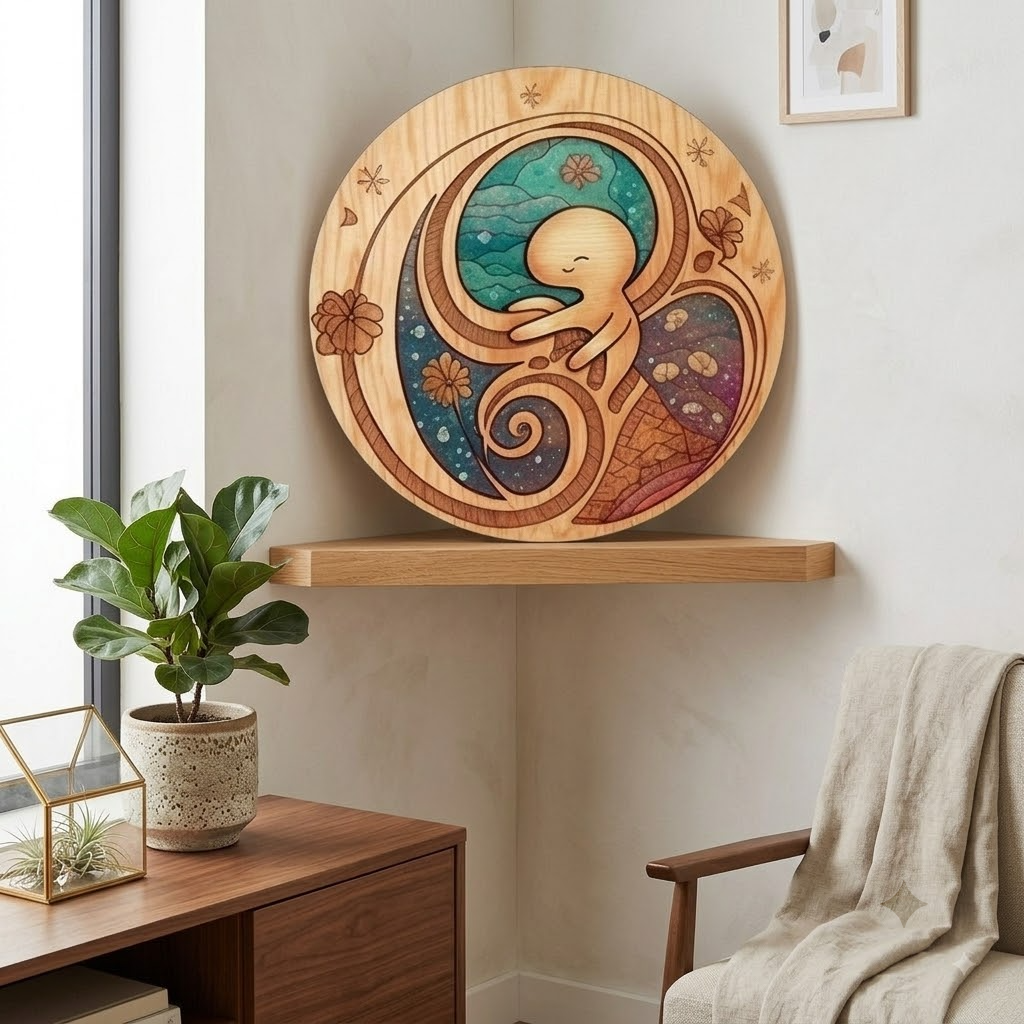 Whimsical Mushroom Illustration Wooden Sign, Unique 3 Layer Wall Art Decor