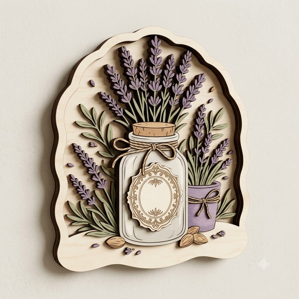 Lavender Wooden Wall Art, Botanical Sign For Home Decor