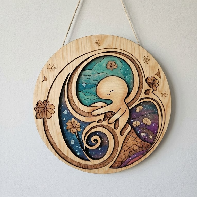 Whimsical Mushroom Illustration Wooden Sign, Unique 3 Layer Wall Art Decor
