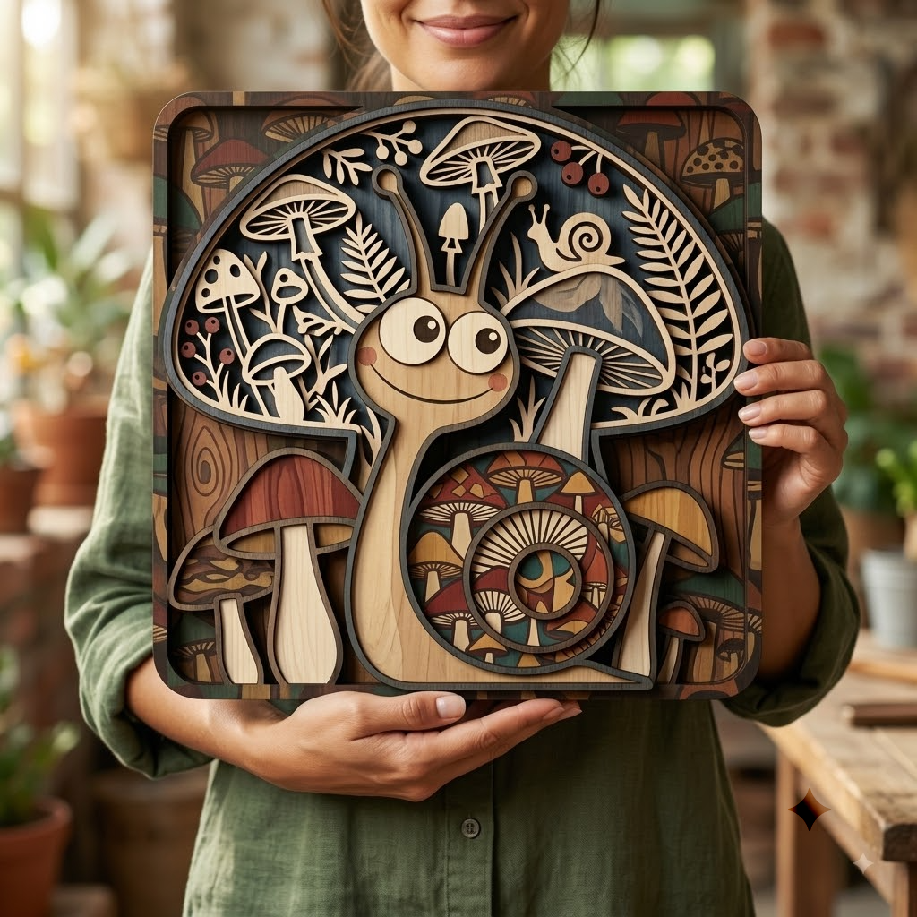 Snail Insects Art Wooden Sign, Unique 3D Layered Decor For Home