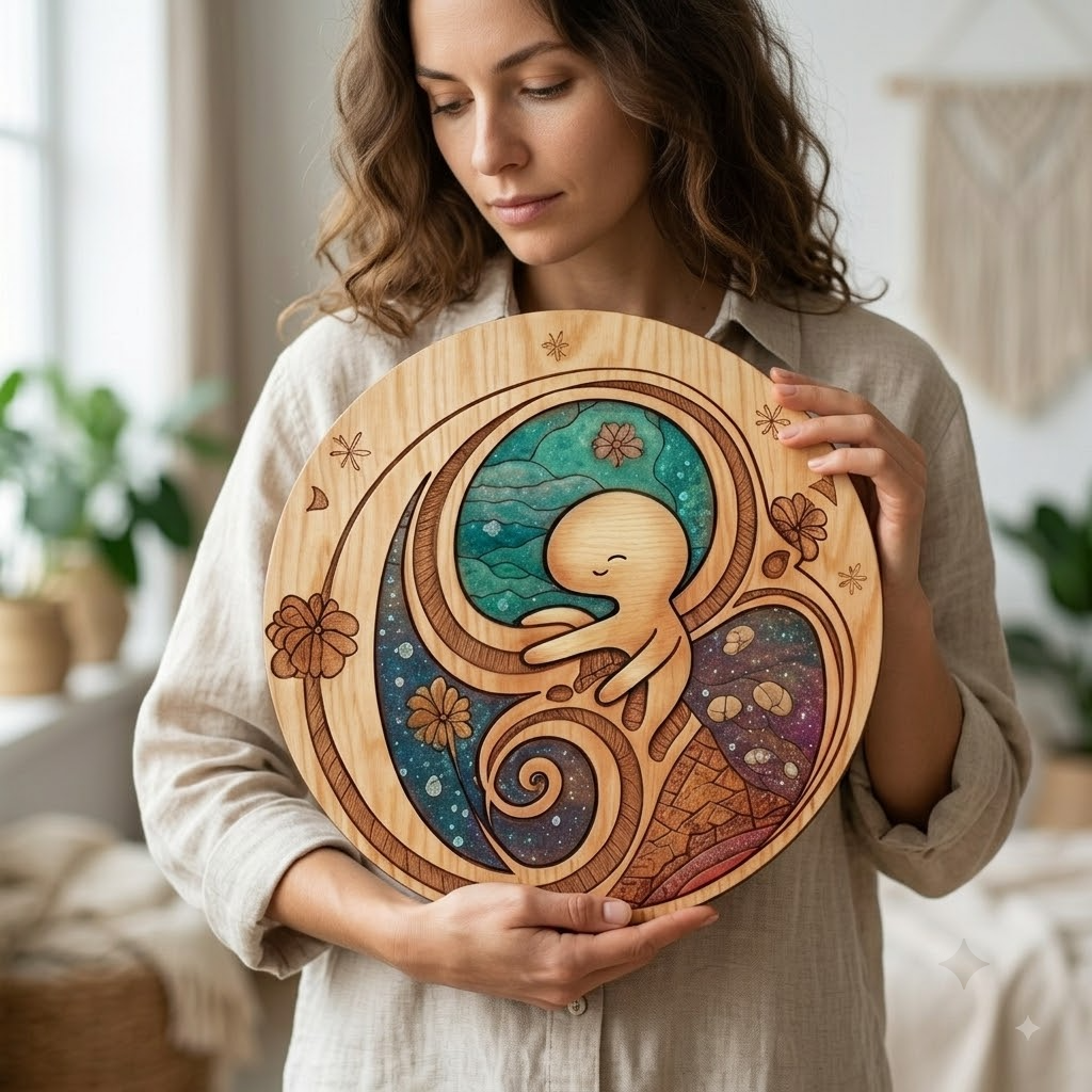 Whimsical Mushroom Illustration Wooden Sign, Unique 3 Layer Wall Art Decor