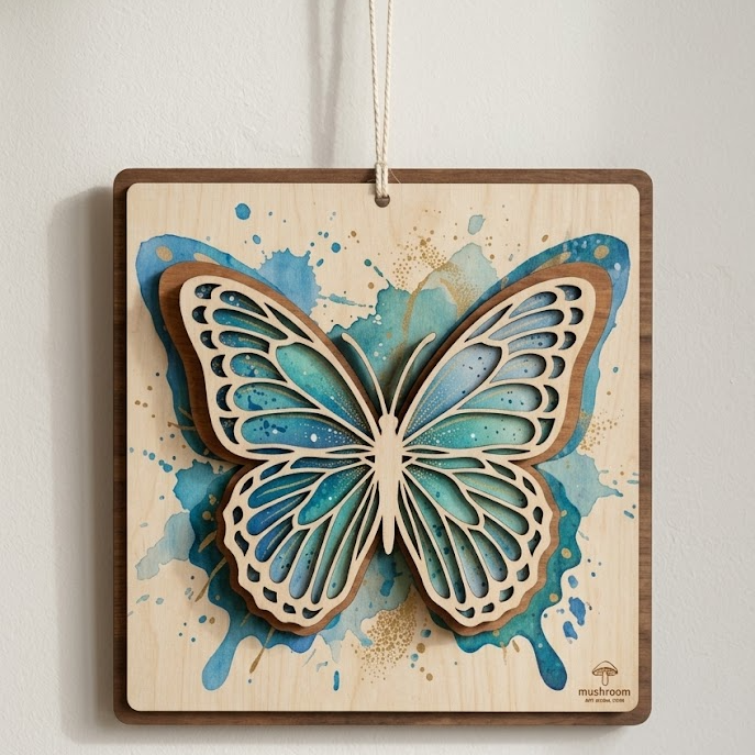 Butterfly Insects Art Wooden Sign, 3D Layered Decor For Home