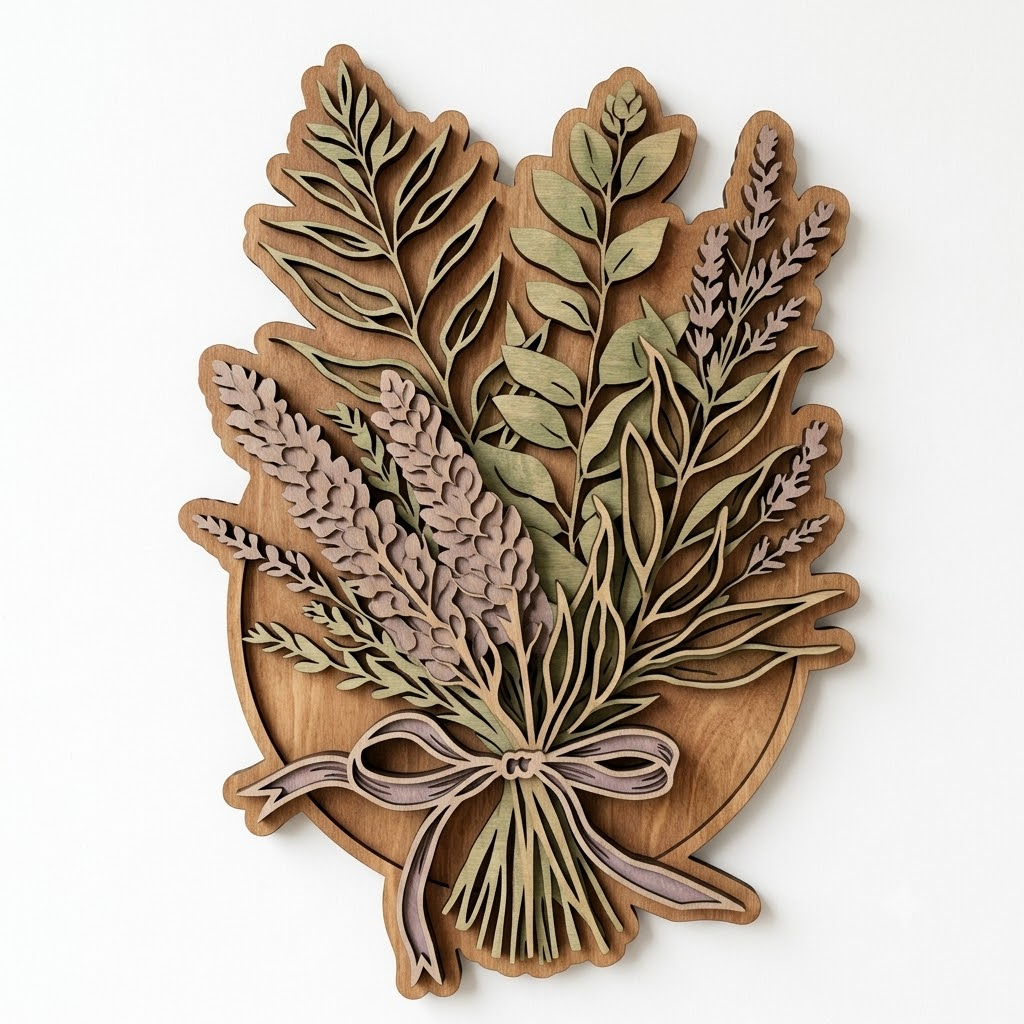 Lavender Wooden Sign, Rustic Floral Art, Eucalyptus Bouquet Wood Decor