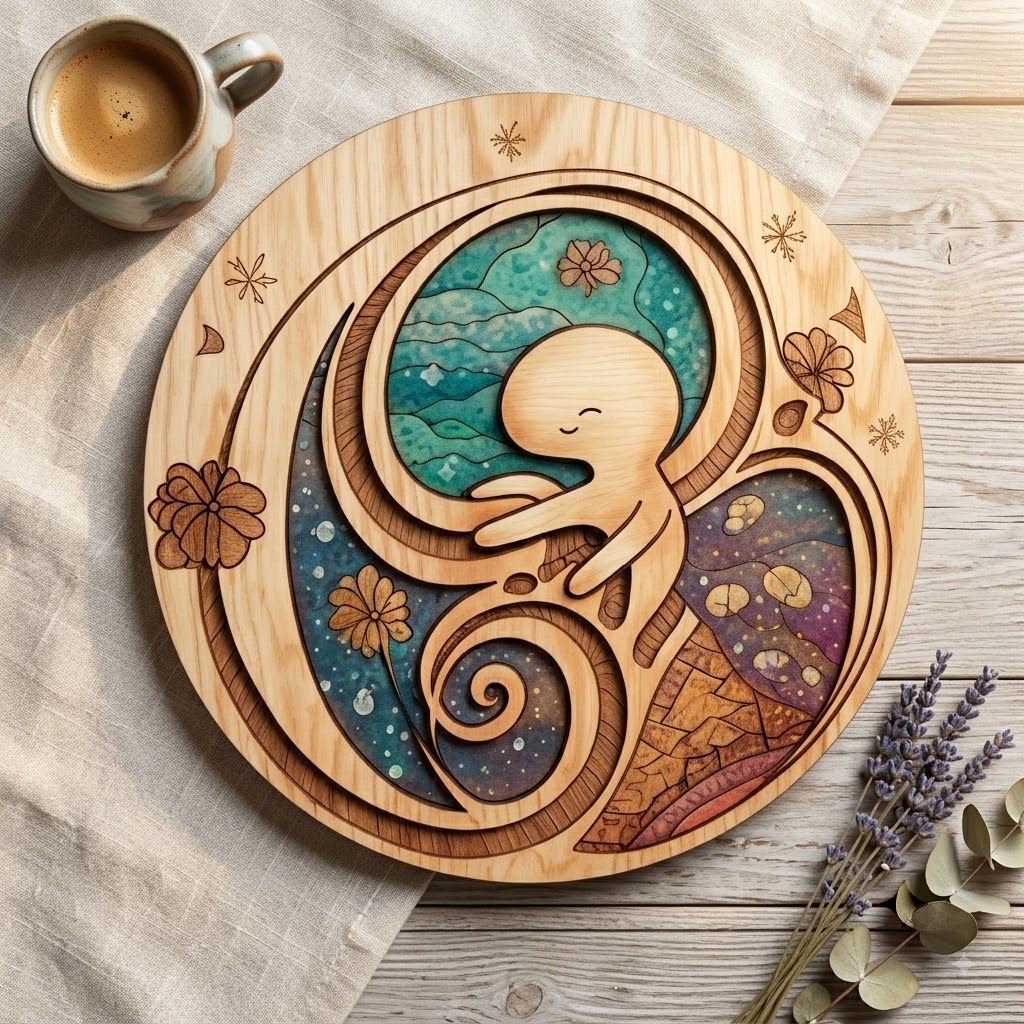 Whimsical Mushroom Illustration Wooden Sign, Unique 3 Layer Wall Art Decor