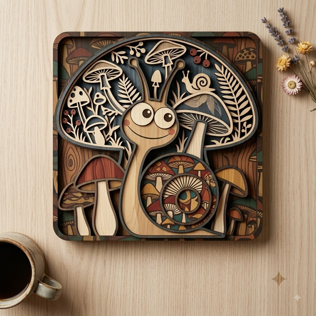 Snail Insects Art Wooden Sign, Unique 3D Layered Decor For Home