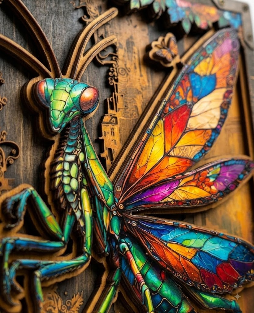 Mantis Insects Art Wooden Sign 3 Layer For Home Decor Gift
