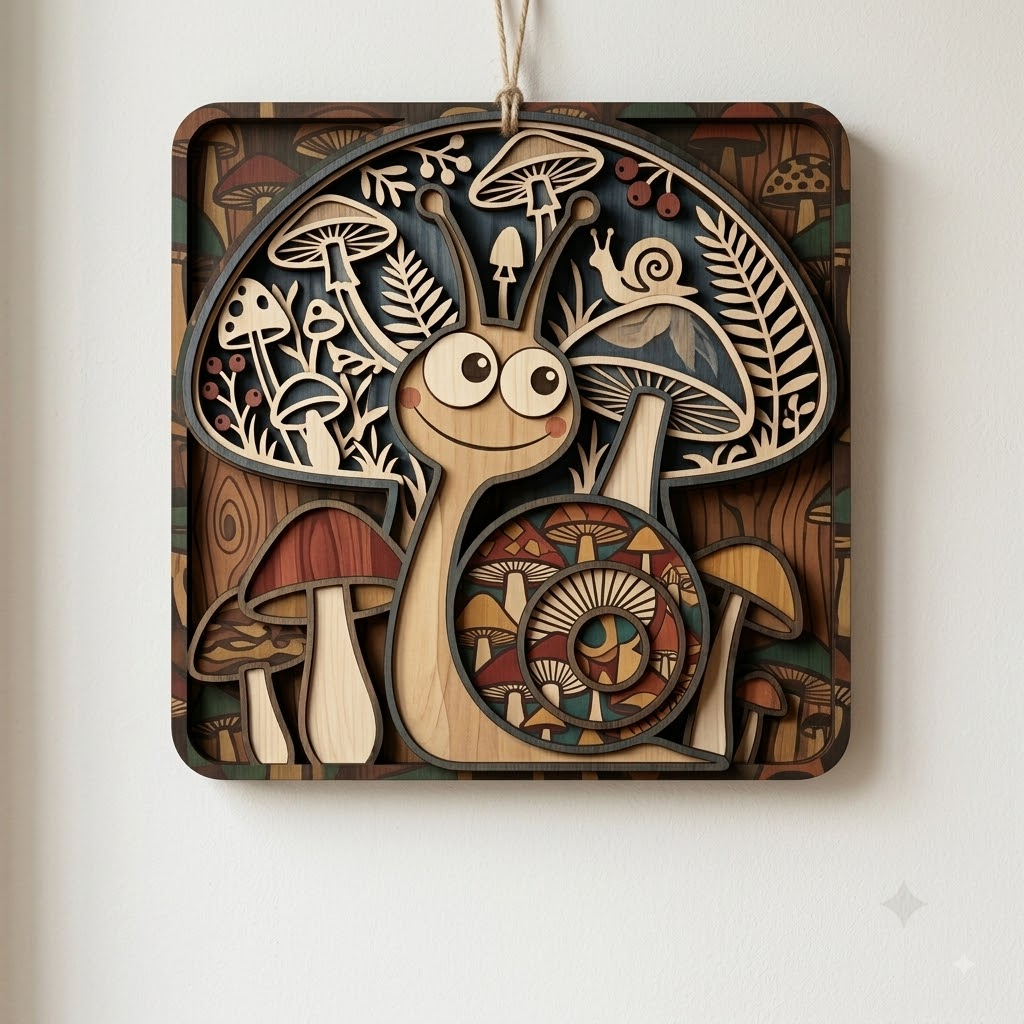 Snail Insects Art Wooden Sign, Unique 3D Layered Decor For Home