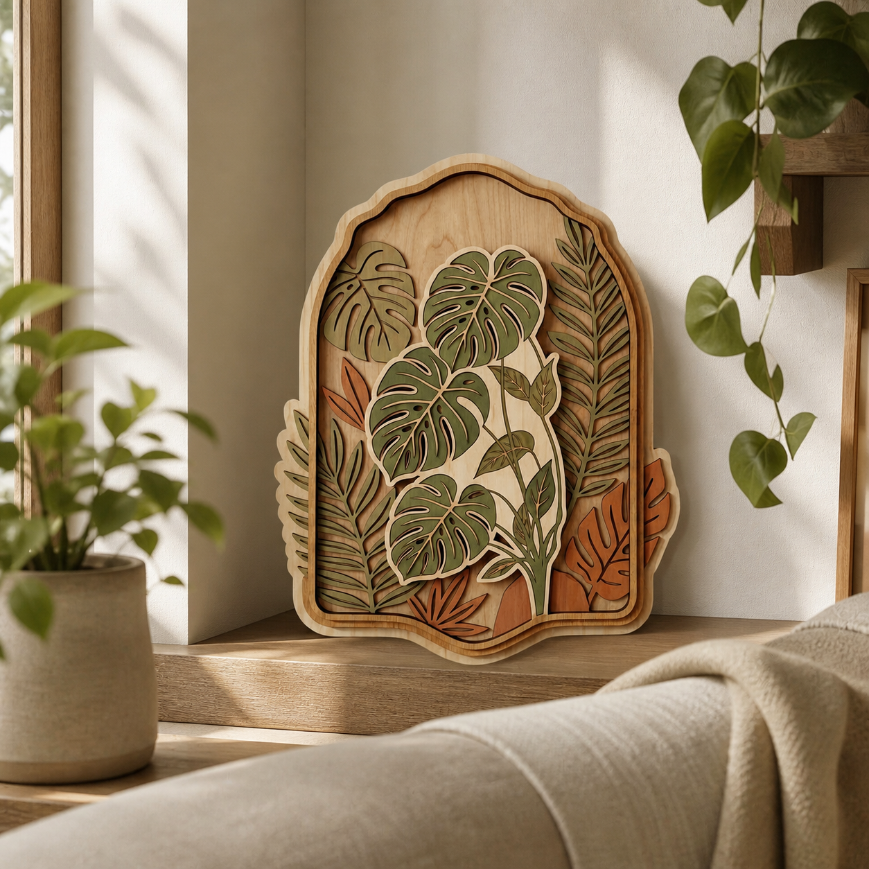Monstera Wooden Sign Tropical Leaf Wood Wall Art