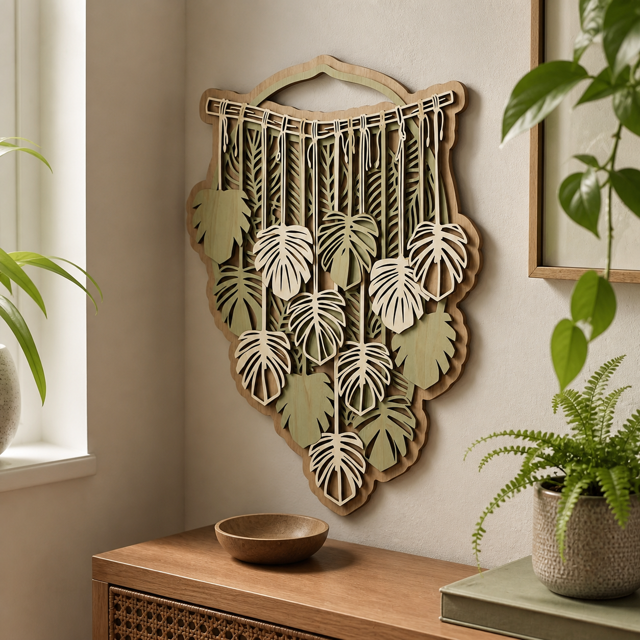 Monstera Leaf Wood Sign, Botanical Wall Art, Rustic Home Decor