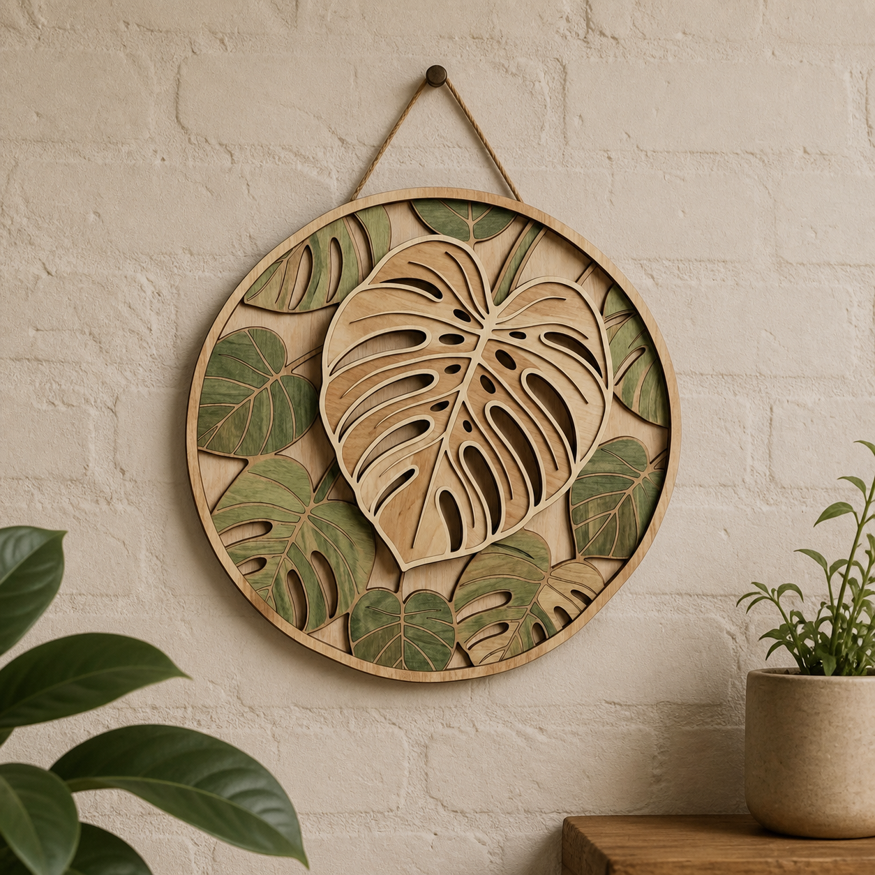 Monstera Leaf Wooden Sign, Tropical Botanical Wall Decor, Rustic Wood Art