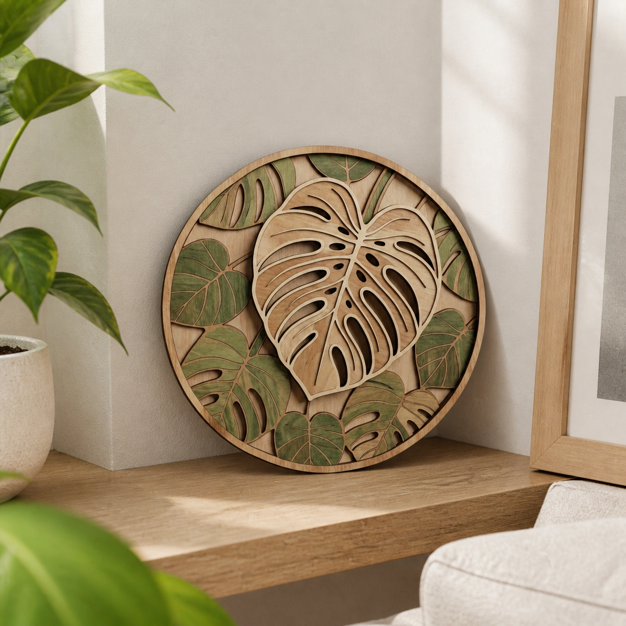 Monstera Leaf Wooden Sign, Tropical Botanical Wall Decor, Rustic Wood Art