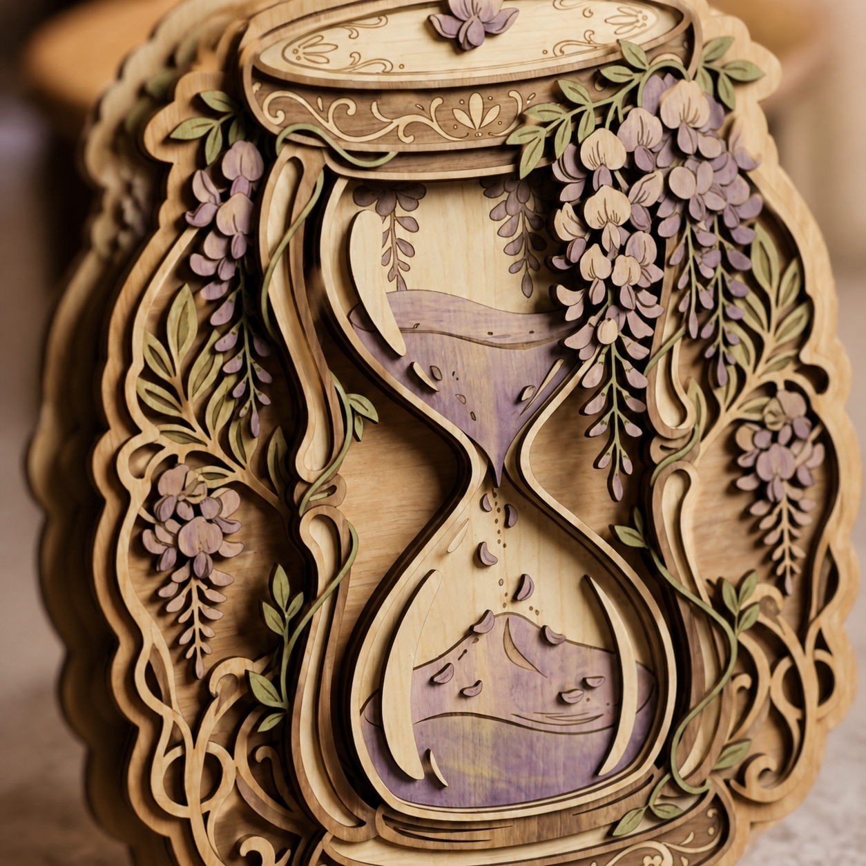 Lavender Wooden Sign, Hourglass Wood Decor, Wisteria Rustic Wall Art