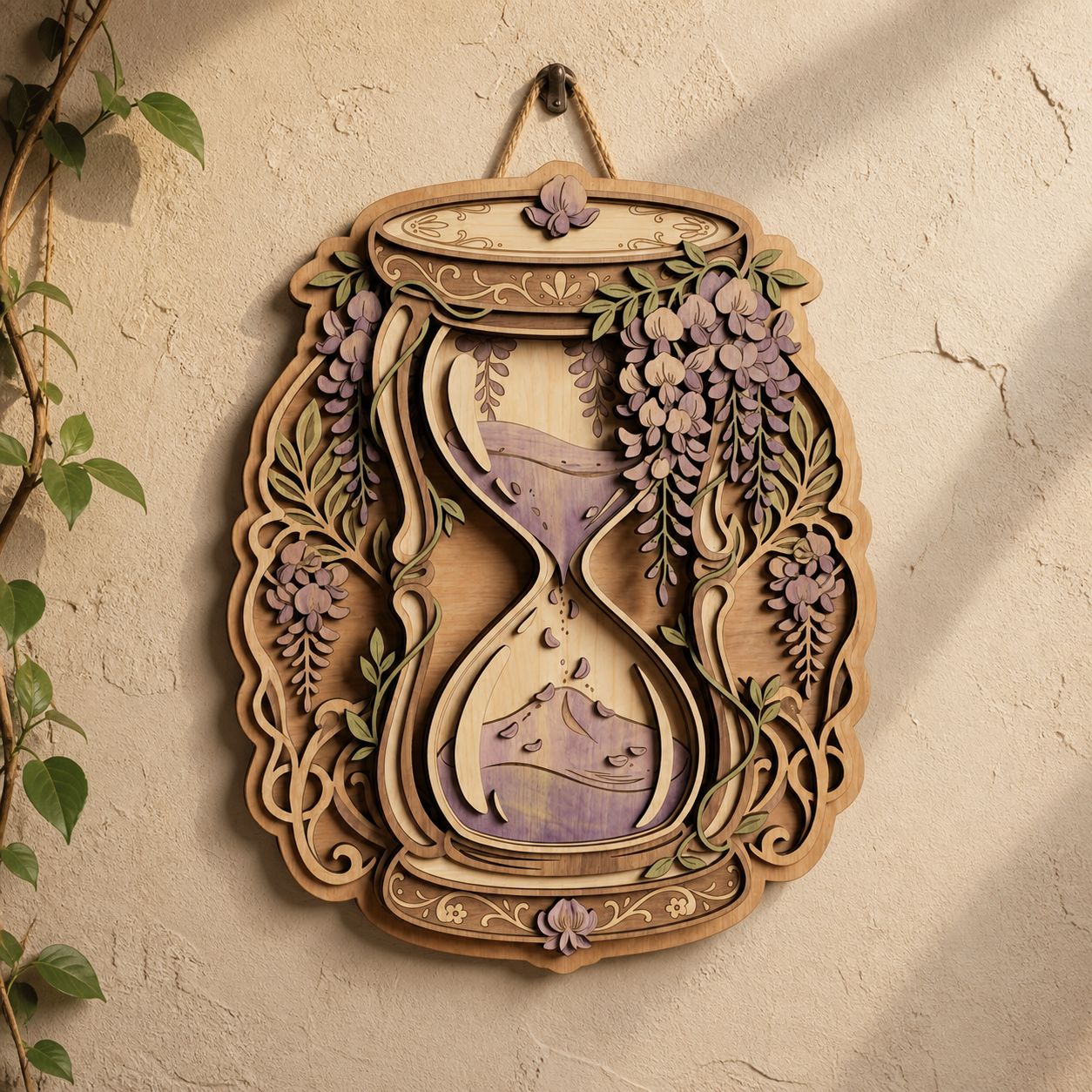 Lavender Wooden Sign, Hourglass Wood Decor, Wisteria Rustic Wall Art