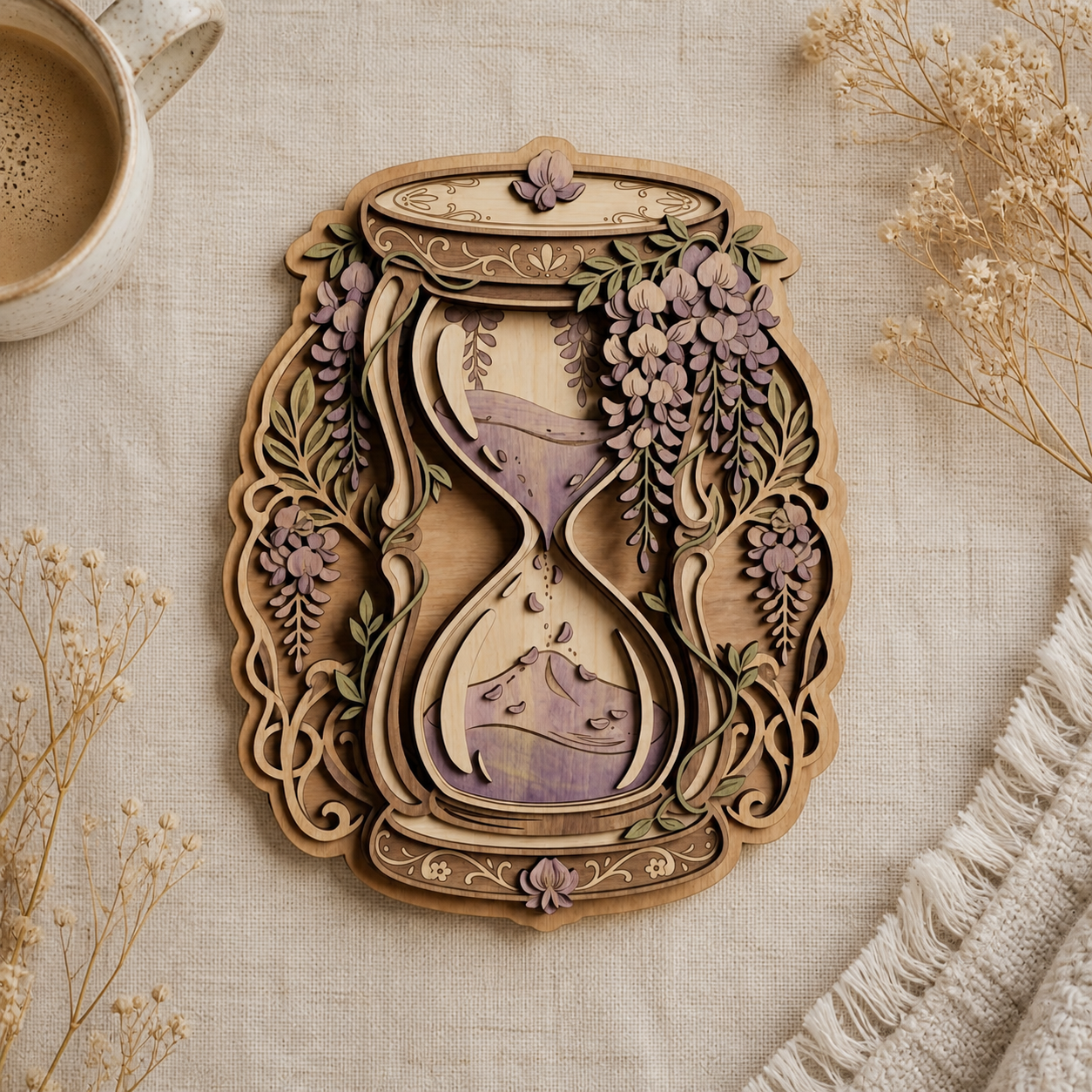 Lavender Wooden Sign, Hourglass Wood Decor, Wisteria Rustic Wall Art