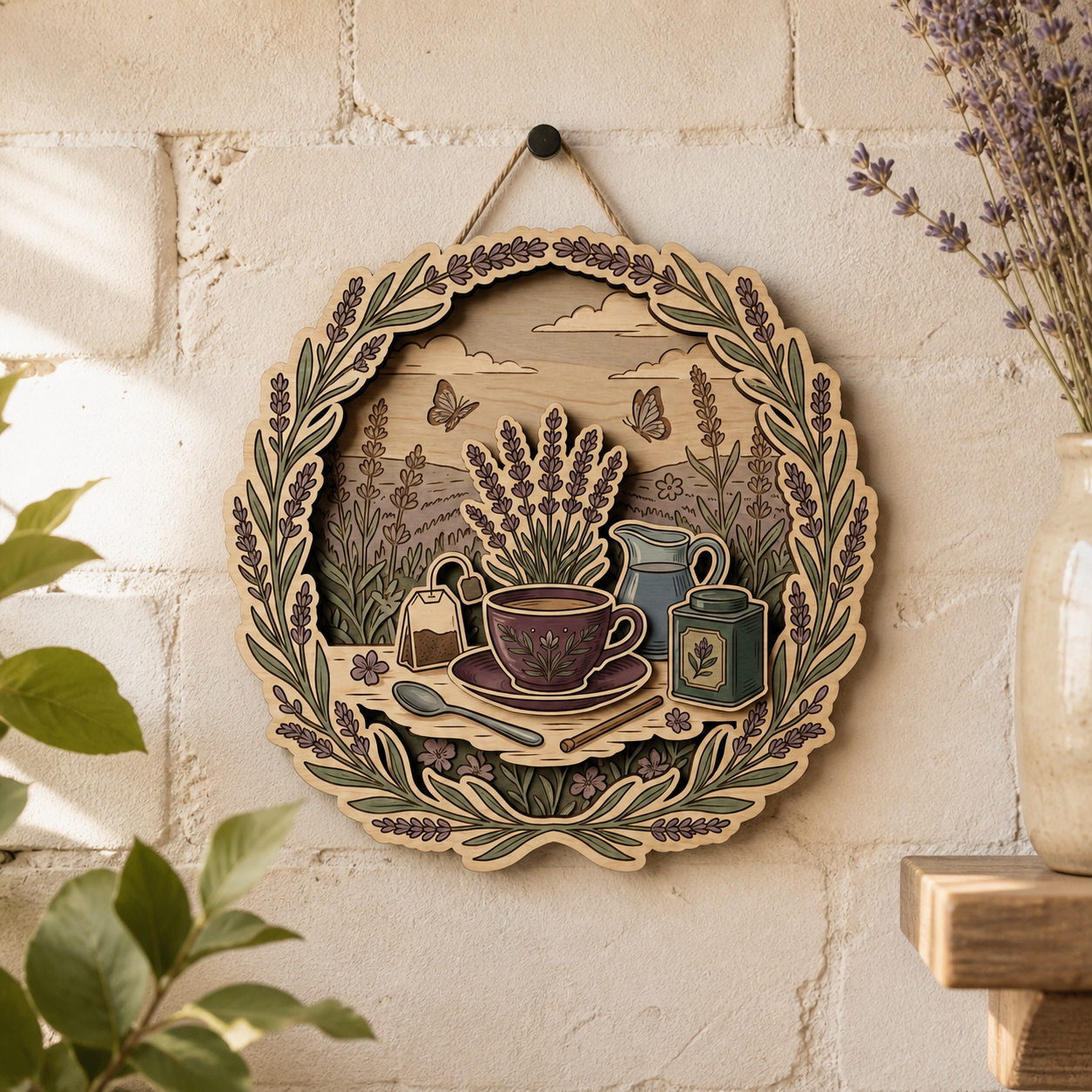 Botanical Lavender Wooden Sign Rustic Kitchen Decor