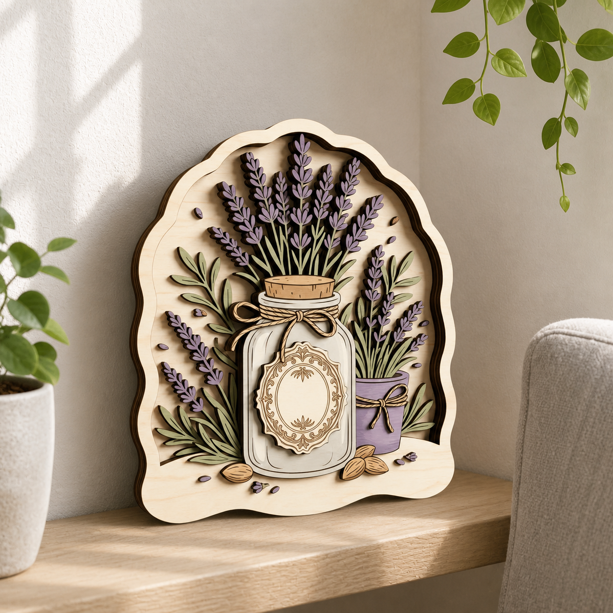Lavender Wooden Wall Art, Botanical Sign For Home Decor