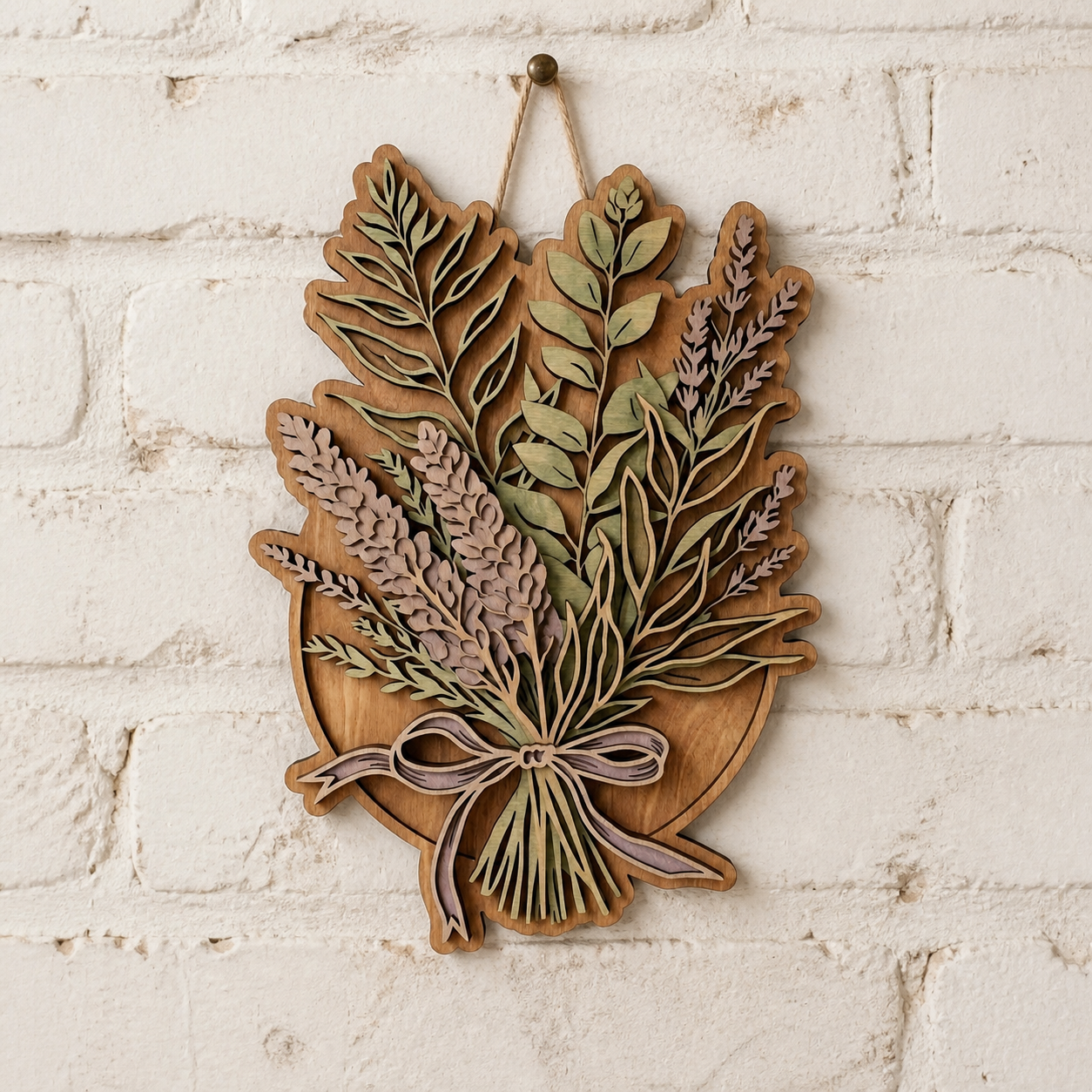 Lavender Wooden Sign, Rustic Floral Art, Eucalyptus Bouquet Wood Decor