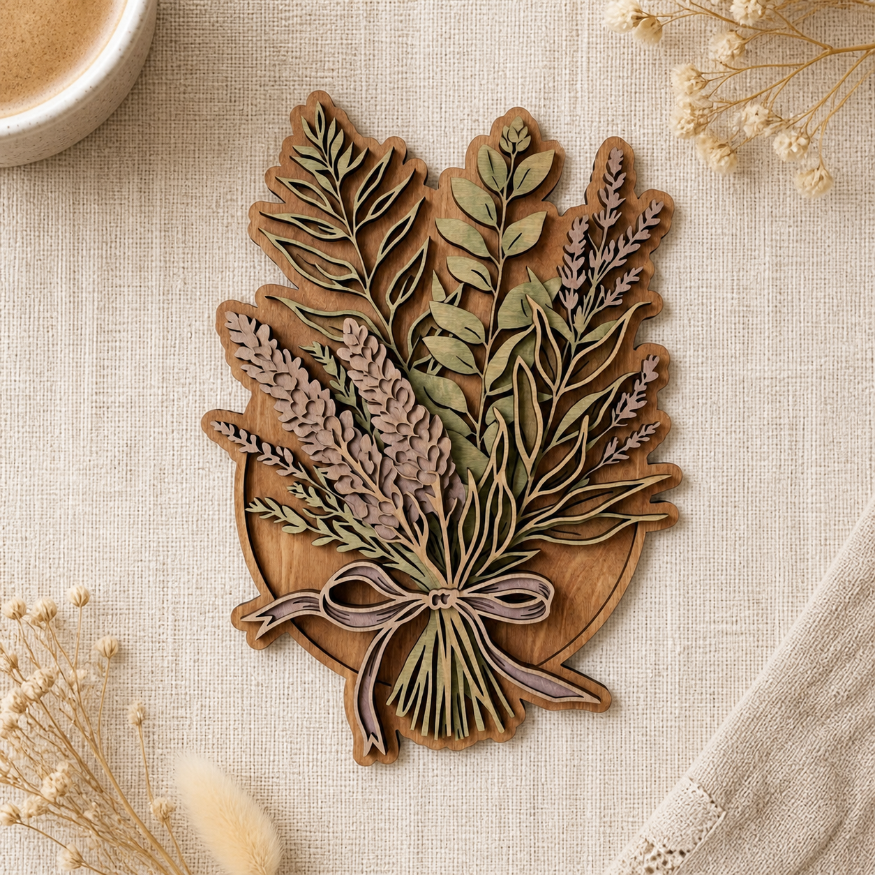 Lavender Wooden Sign, Rustic Floral Art, Eucalyptus Bouquet Wood Decor