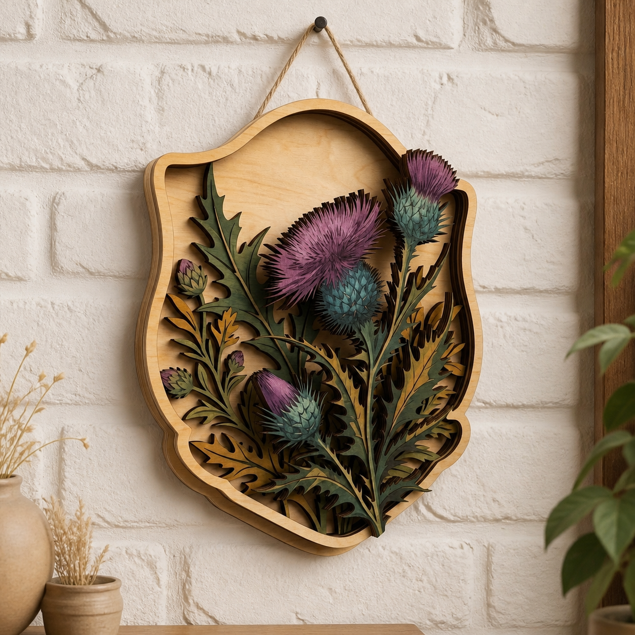 Thistle Wooden Sign Scottish Wildflower Botanical Rustic Wall Decor