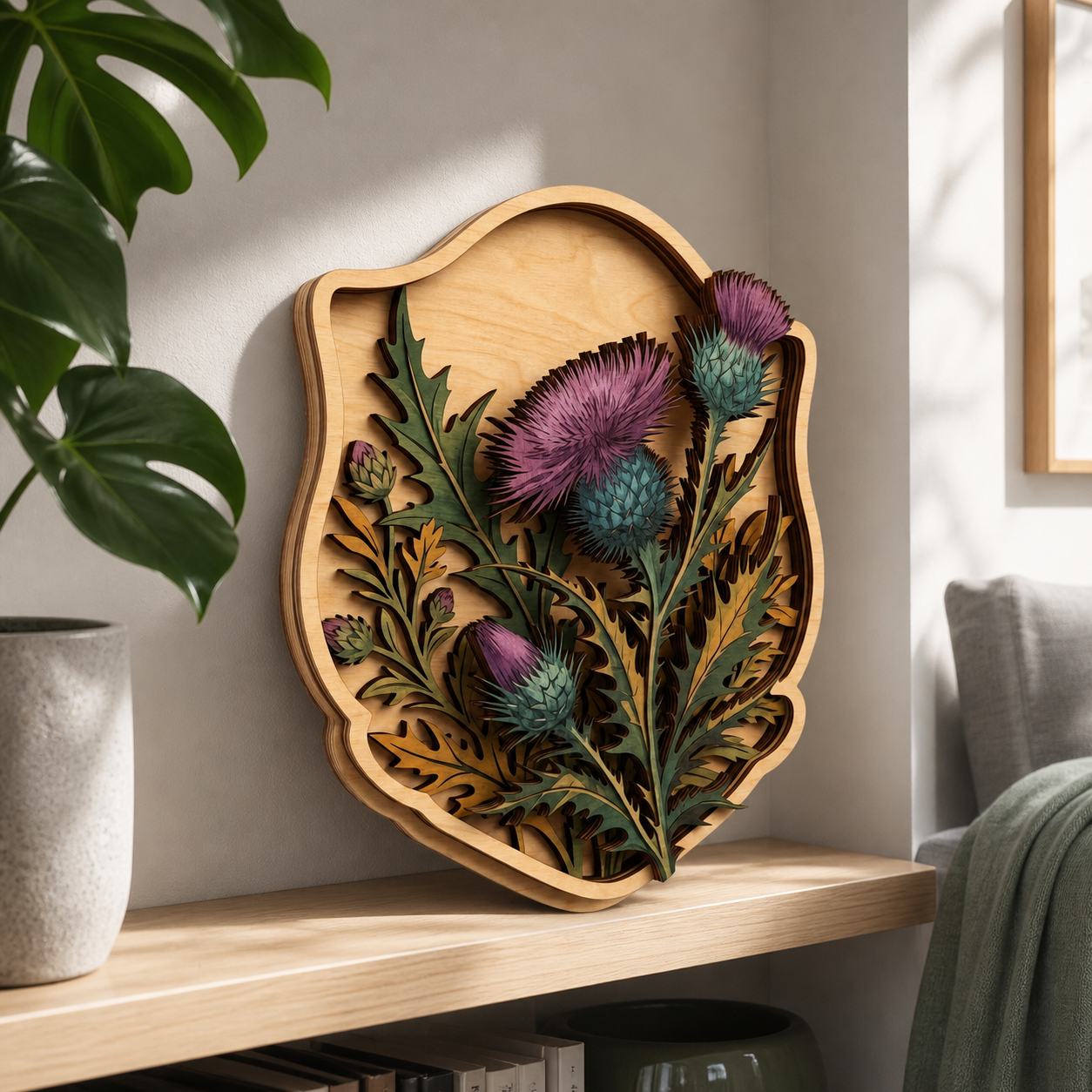 Thistle Wooden Sign Scottish Wildflower Botanical Rustic Wall Decor