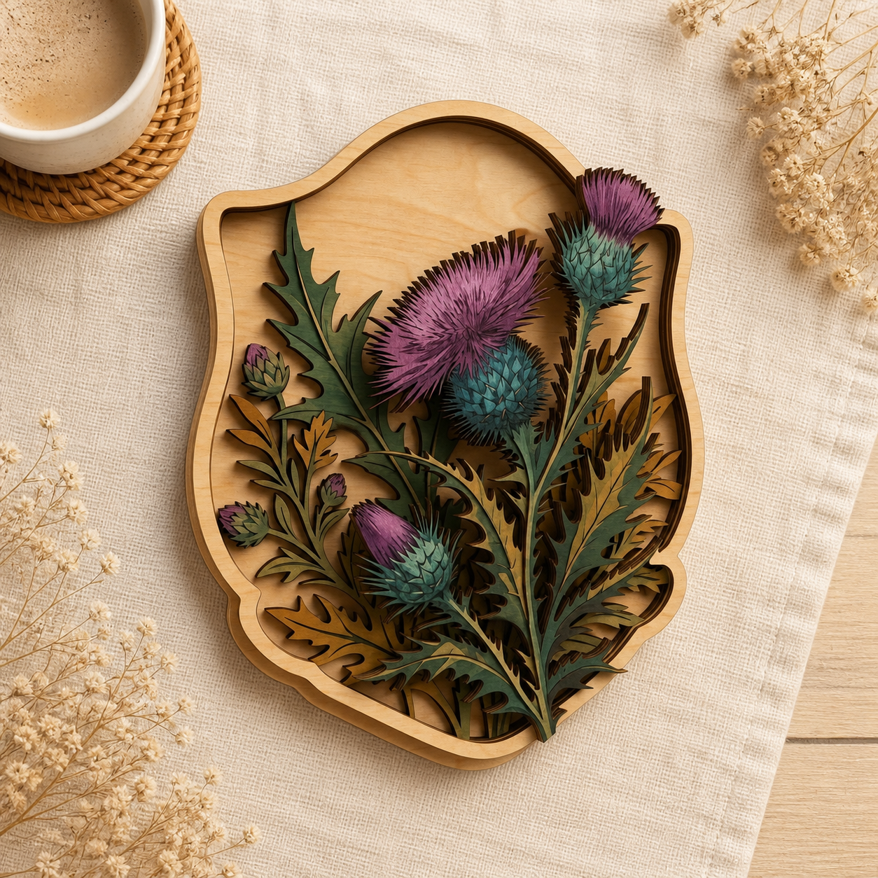 Thistle Wooden Sign Scottish Wildflower Botanical Rustic Wall Decor