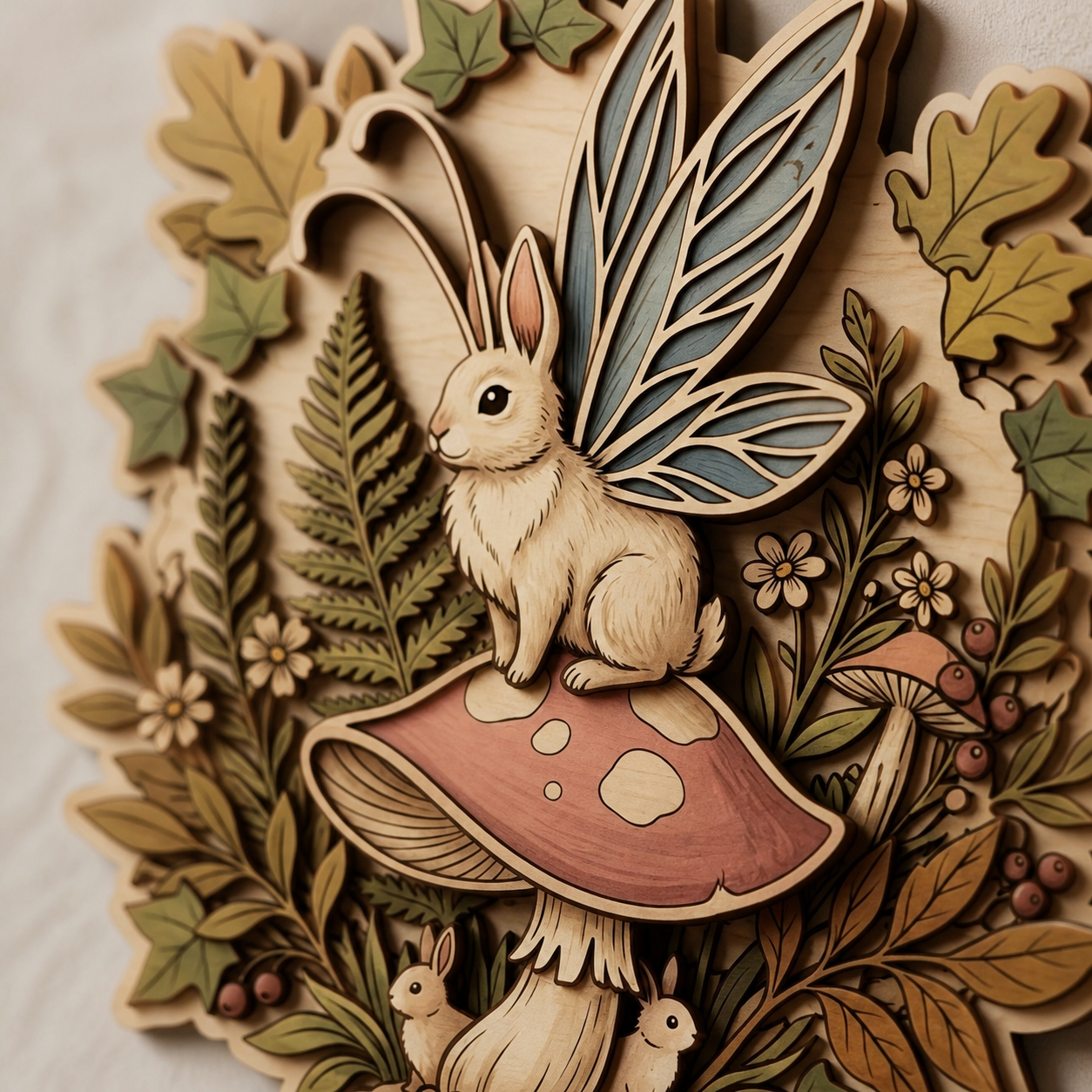 Fairy Bunny Mushroom Wood Sign, Rustic Woodland Rabbit Wall Art, Whimsical Decor