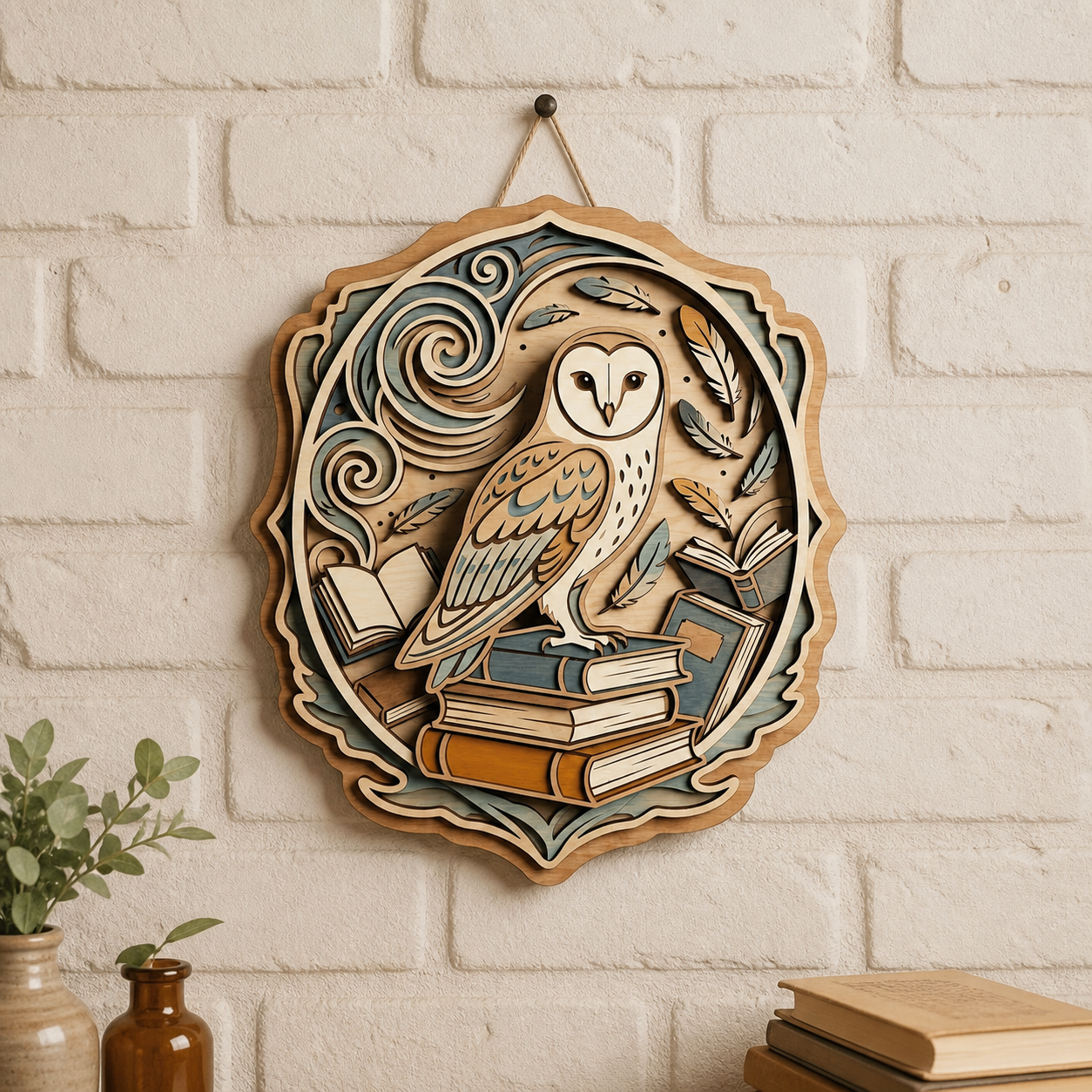 Owl Wall Art Woodland Animal Decor Layered Wooden Sign Book Lover Gift