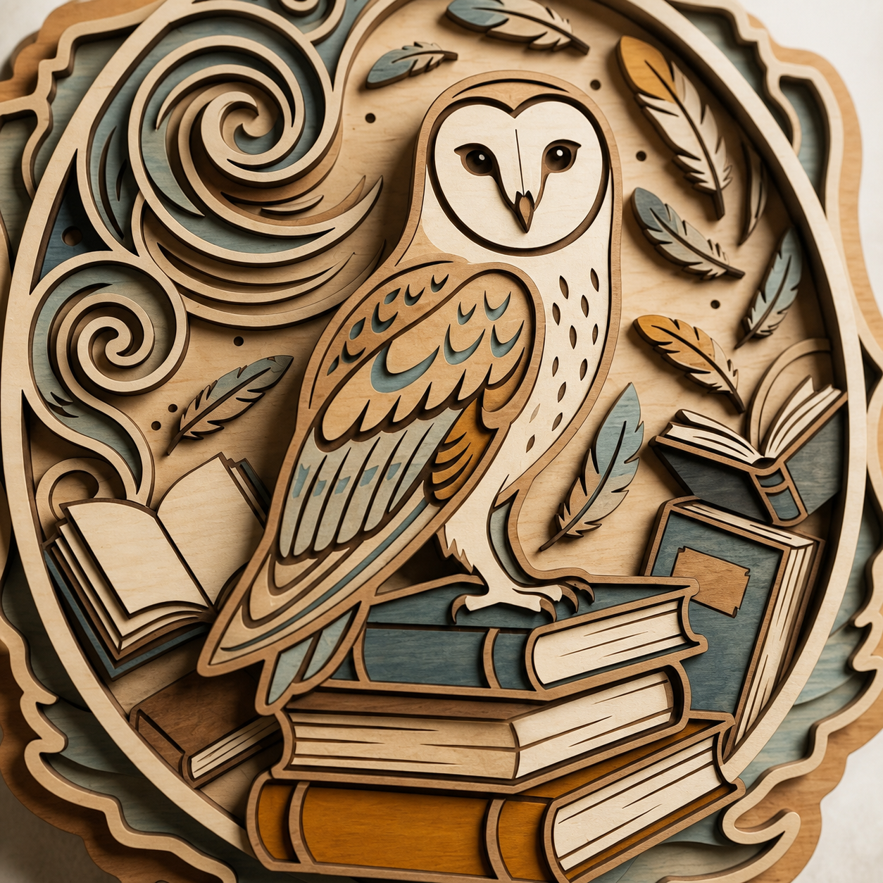 Owl Wall Art Woodland Animal Decor Layered Wooden Sign Book Lover Gift