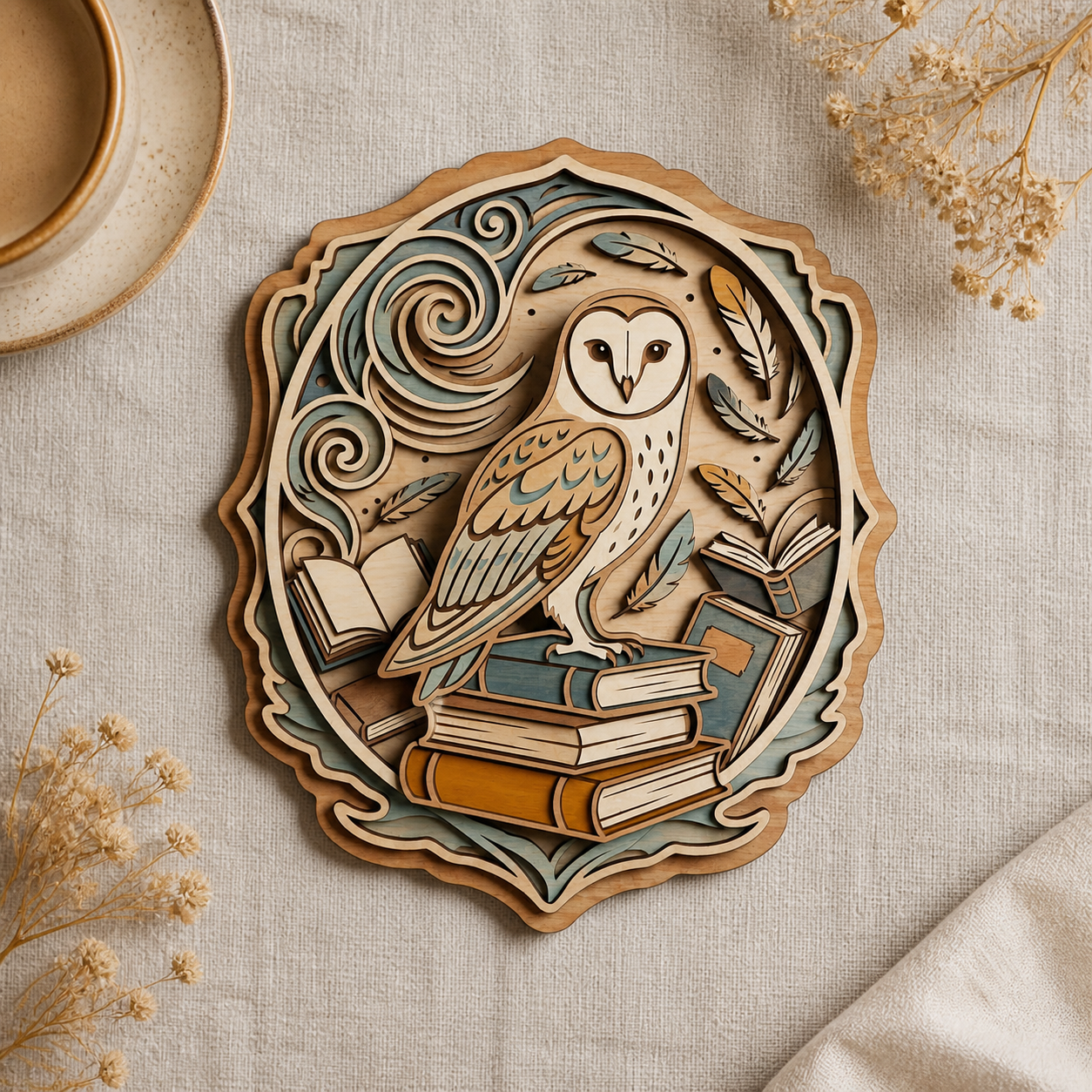 Owl Wall Art Woodland Animal Decor Layered Wooden Sign Book Lover Gift