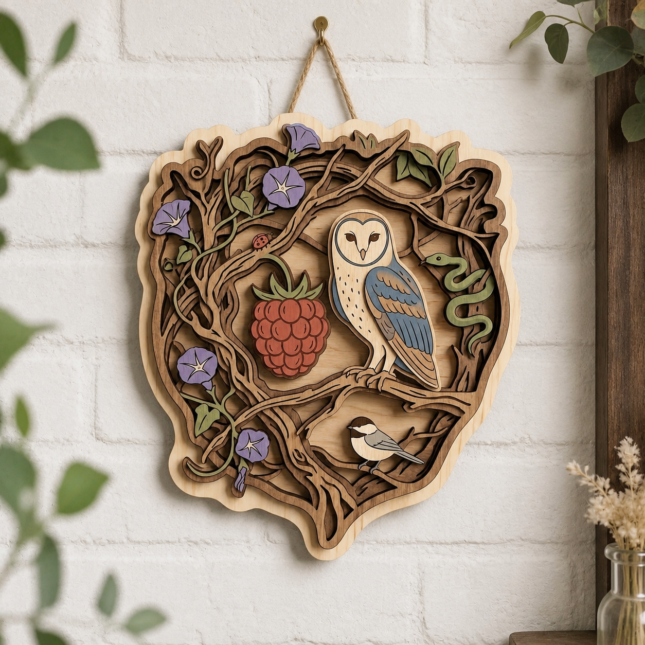 Owl Berry Rustic Wooden Sign Floral Woodland Nature Wall Decor