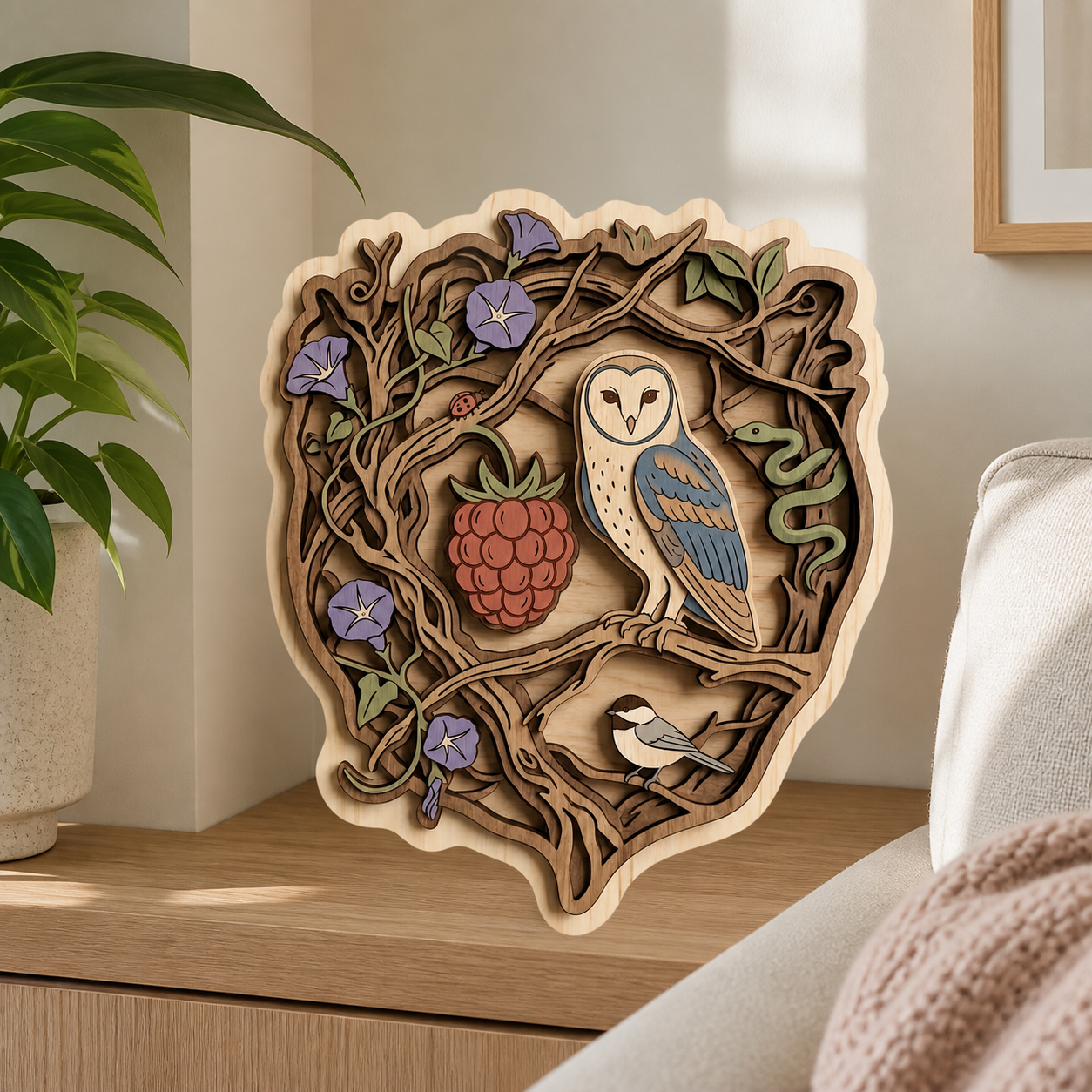 Owl Berry Rustic Wooden Sign Floral Woodland Nature Wall Decor