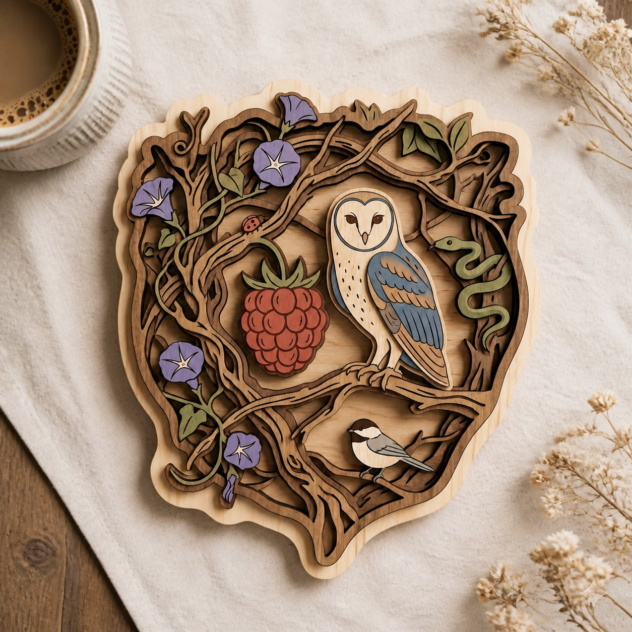 Owl Berry Rustic Wooden Sign Floral Woodland Nature Wall Decor