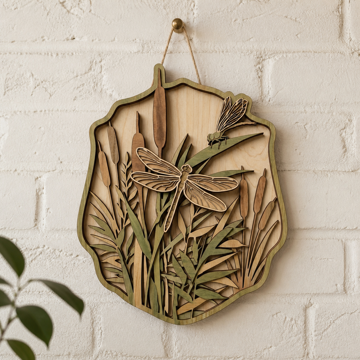 Dragon Fly Horsetail Botanical Art Wooden Sign