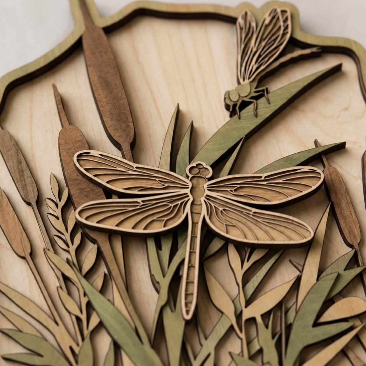 Dragon Fly Horsetail Botanical Art Wooden Sign