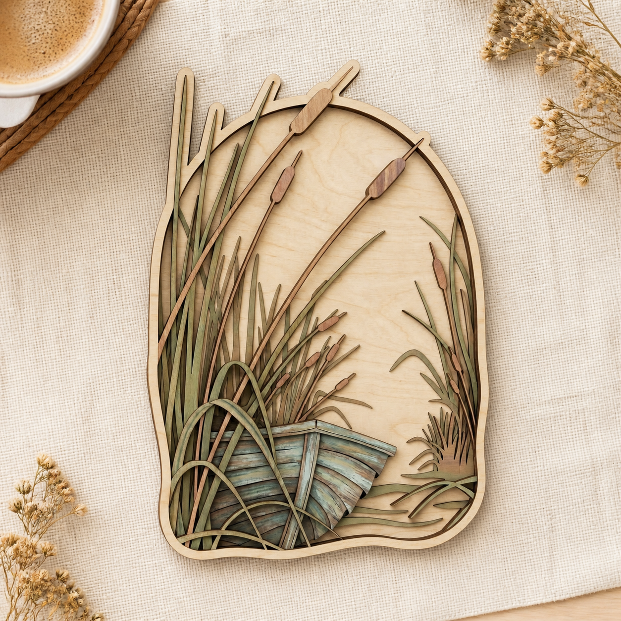 Horsetail Botanical Art, Rustic Wooden Sign Marsh Lake Nature