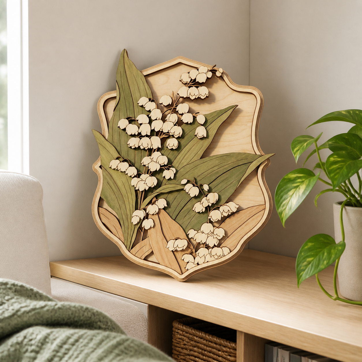 Valley Lily Botanical Art, Wooden Sign Rustic Wall Decor
