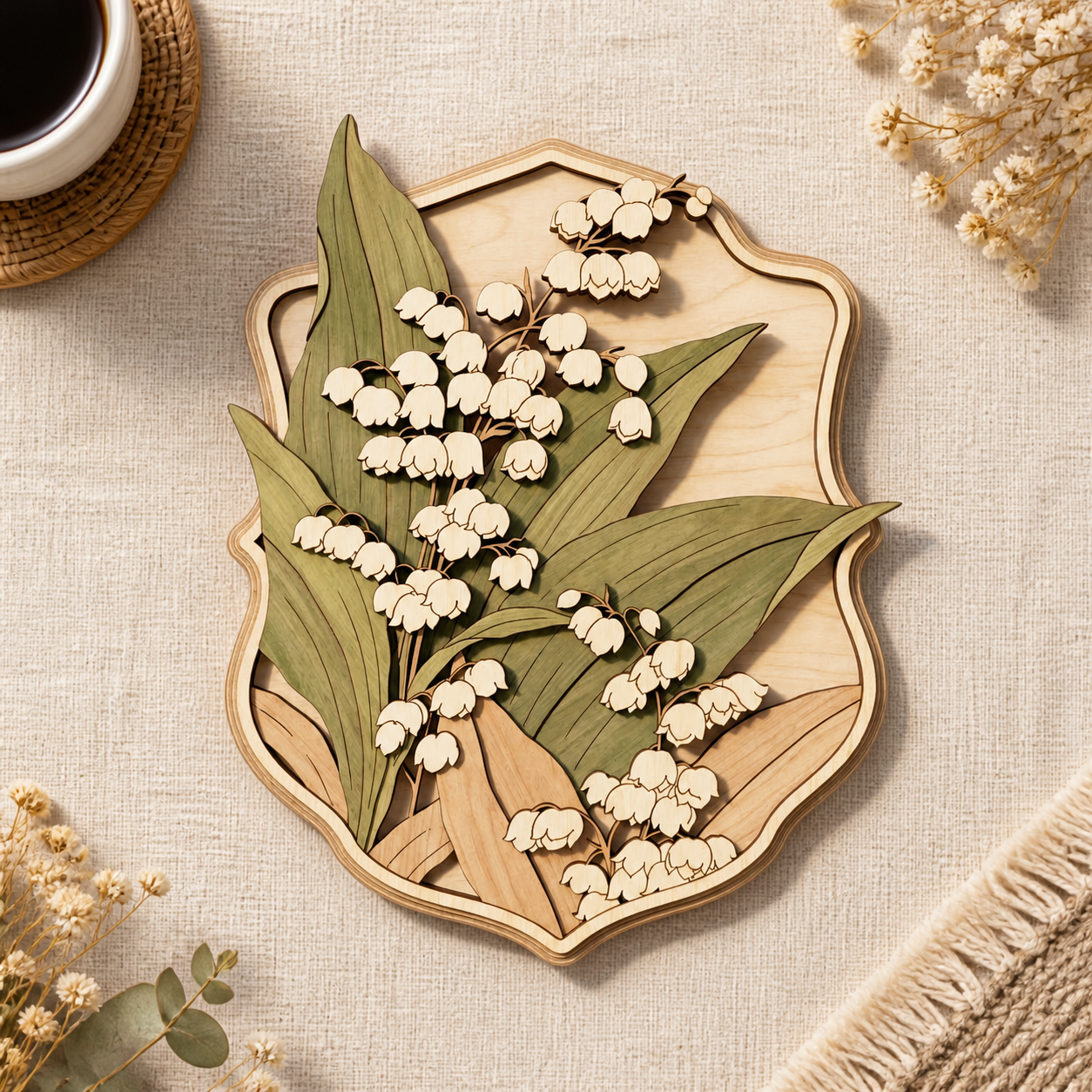 Valley Lily Botanical Art, Wooden Sign Rustic Wall Decor