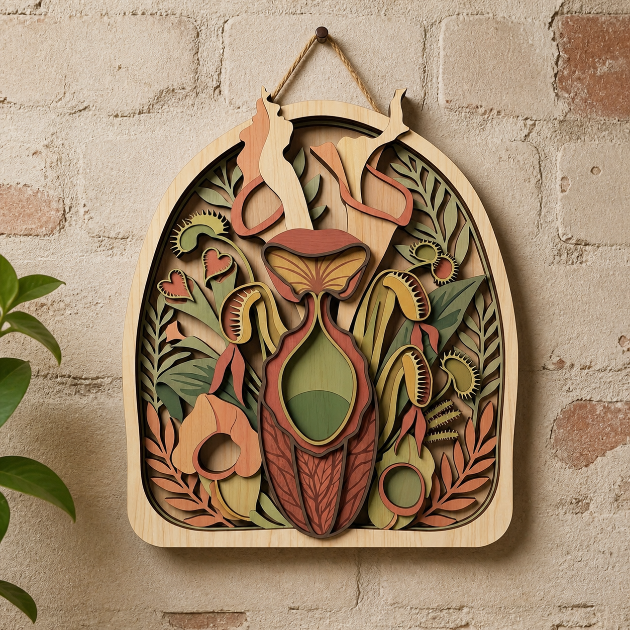 Carnivorous Plant Wooden Sign, Botanical Art Wall Decor, Rustic Wood Art