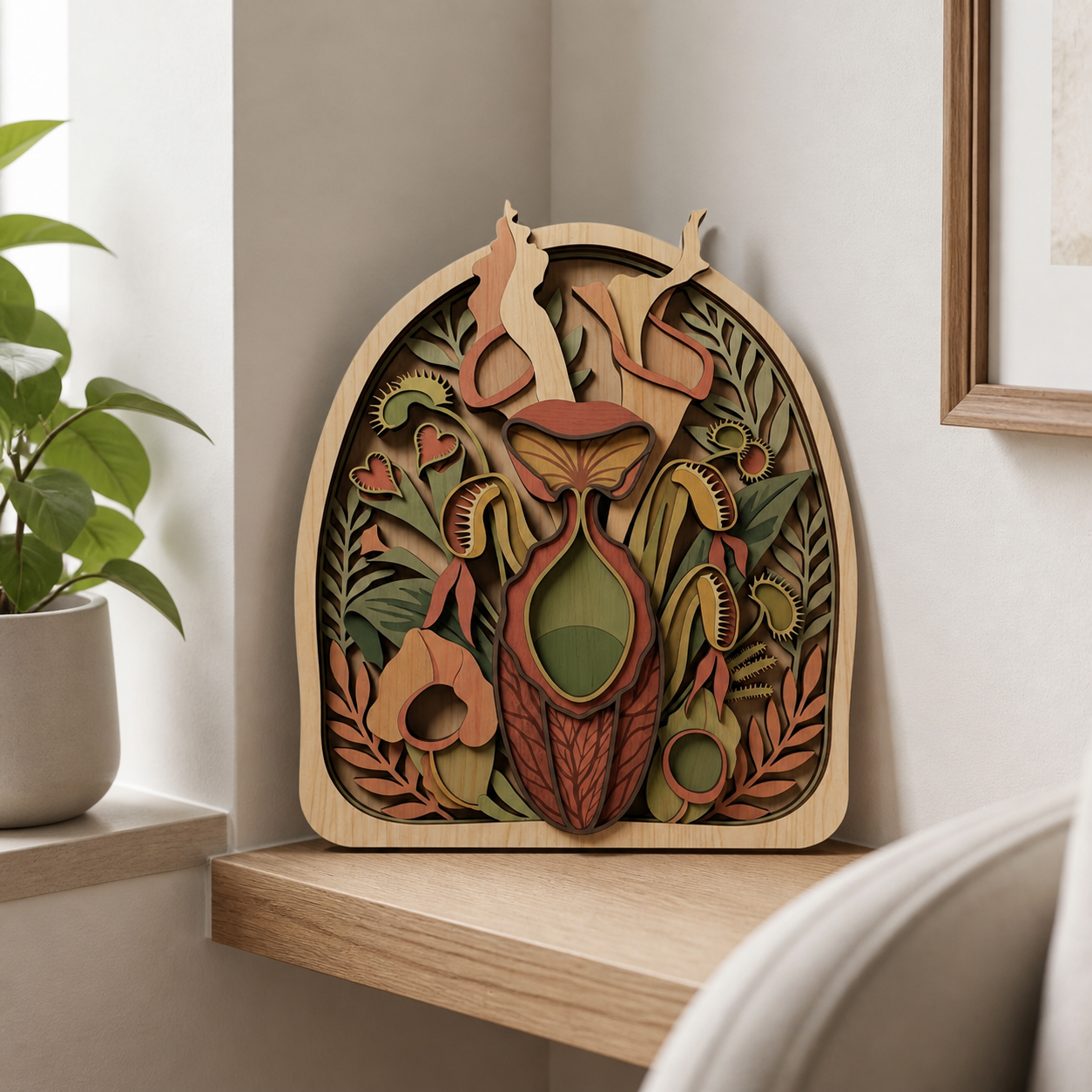 Carnivorous Plant Wooden Sign, Botanical Art Wall Decor, Rustic Wood Art