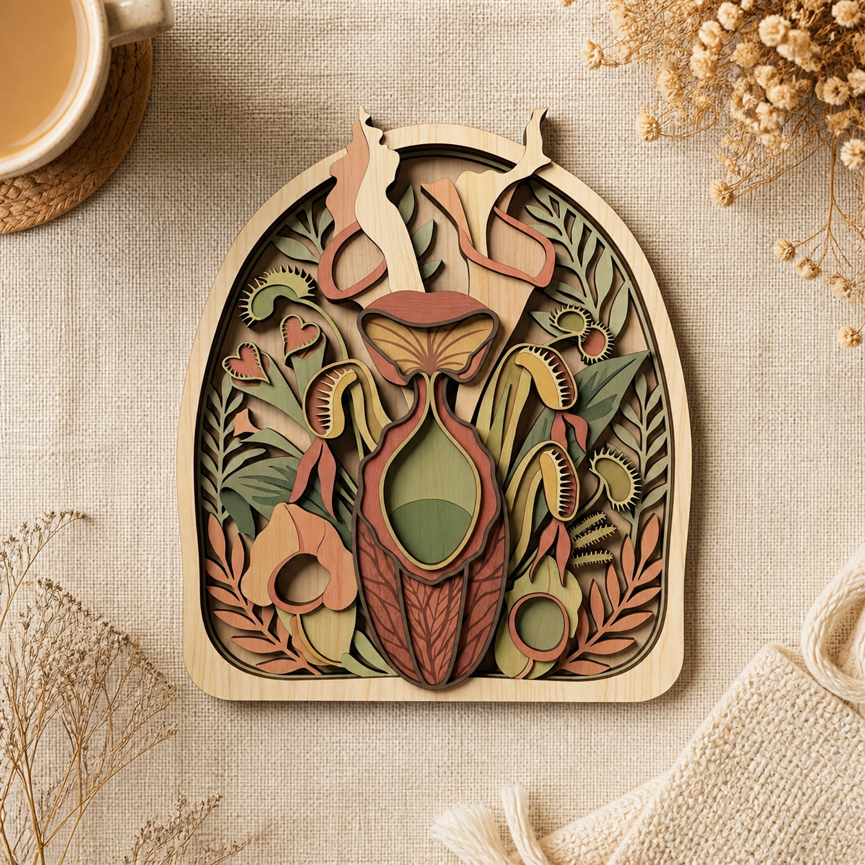 Carnivorous Plant Wooden Sign, Botanical Art Wall Decor, Rustic Wood Art