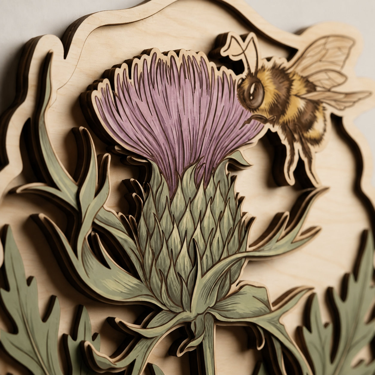 Thistle Wooden Sign, Botanical Art Insect Wildflower Wall Decor, Rustic Art