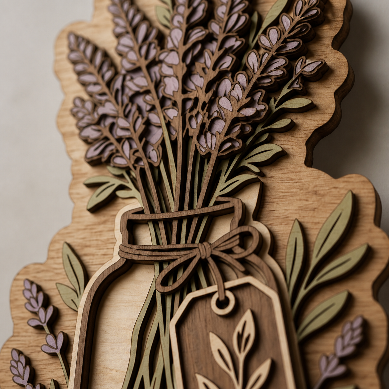 Lavender Botanical Art Rustic Wooden Sign, Flower Glass Jar Wall Decor