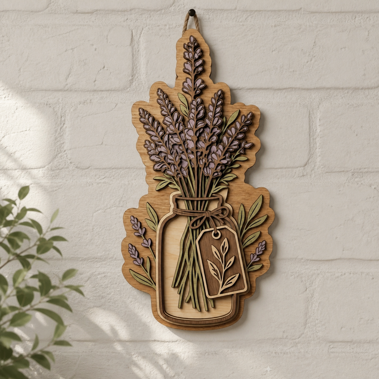 Lavender Botanical Art Rustic Wooden Sign, Flower Glass Jar Wall Decor