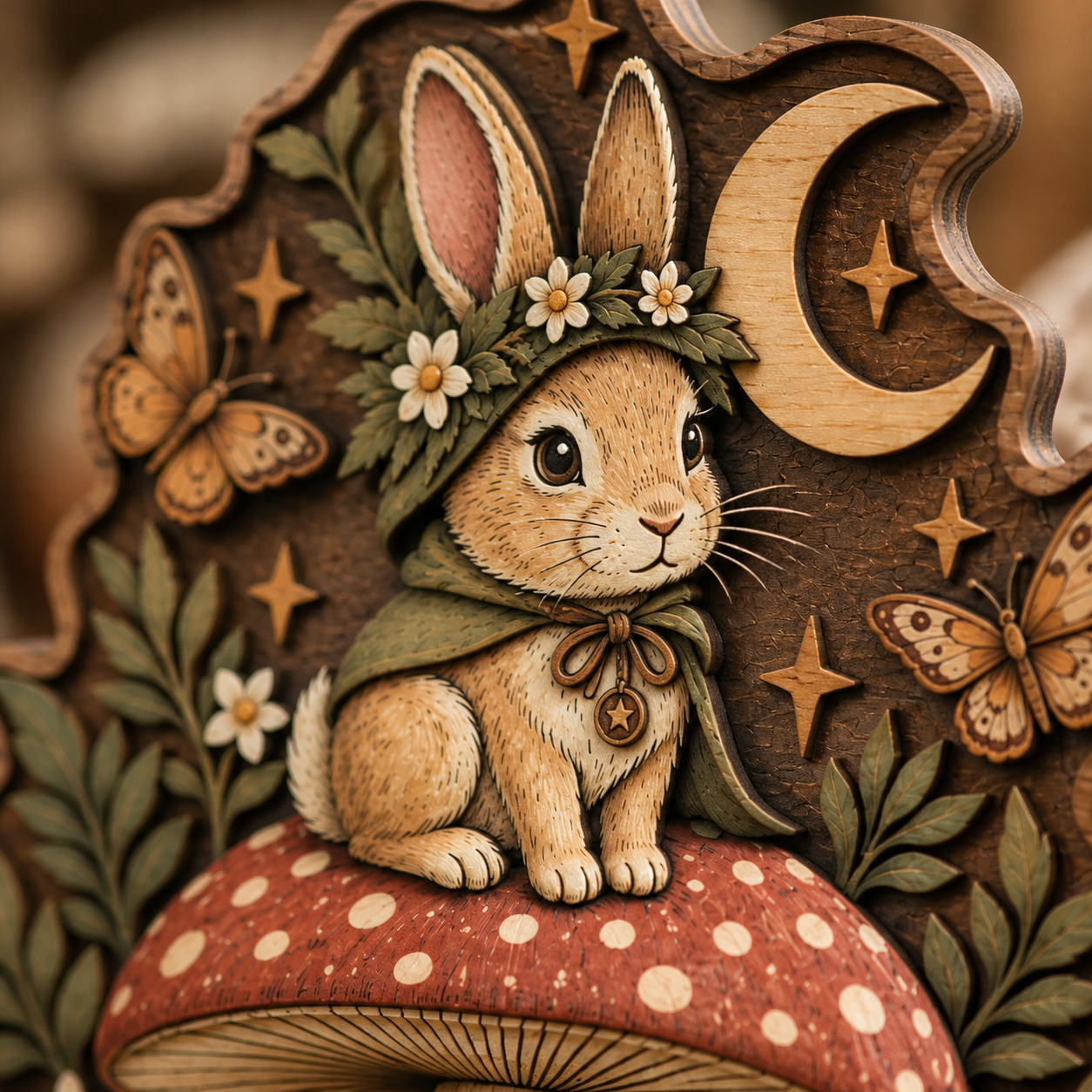 Mushroom And Bunny Wood Sign Forest Mushroom Door Hanger