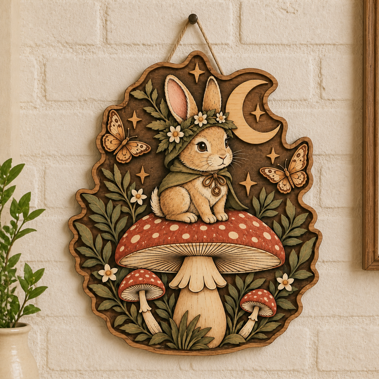 Mushroom And Bunny Wood Sign Forest Mushroom Door Hanger