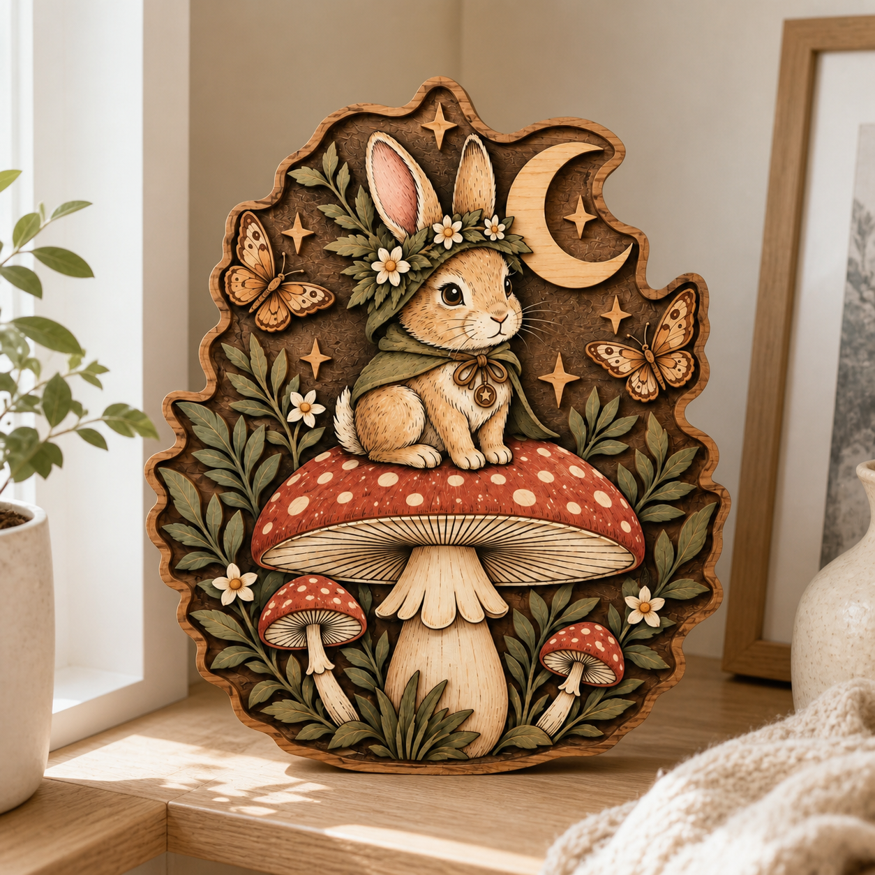 Mushroom And Bunny Wood Sign Forest Mushroom Door Hanger