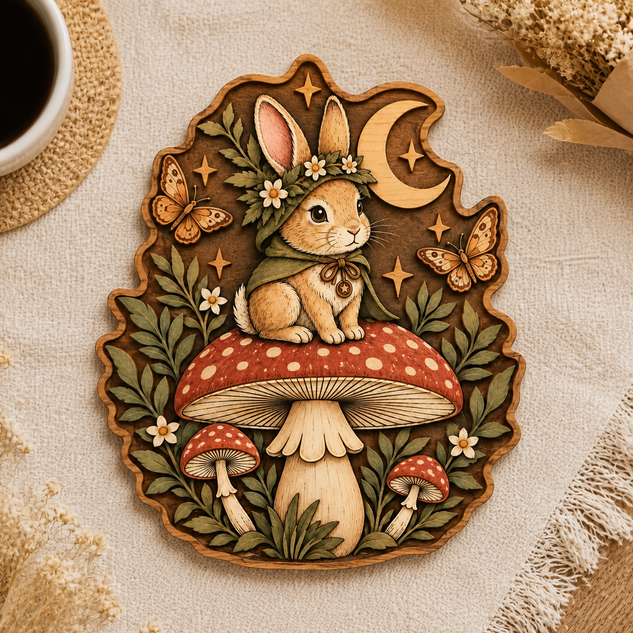 Mushroom And Bunny Wood Sign Forest Mushroom Door Hanger