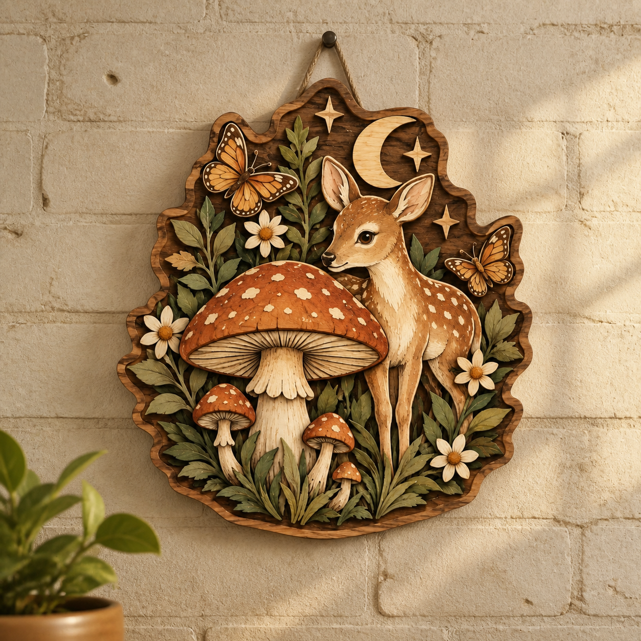 Mushroom And Deer Wood Sign Magical Mushroom Deer Wooden Sign