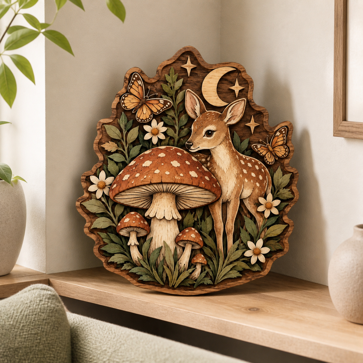 Mushroom And Deer Wood Sign Magical Mushroom Deer Wooden Sign
